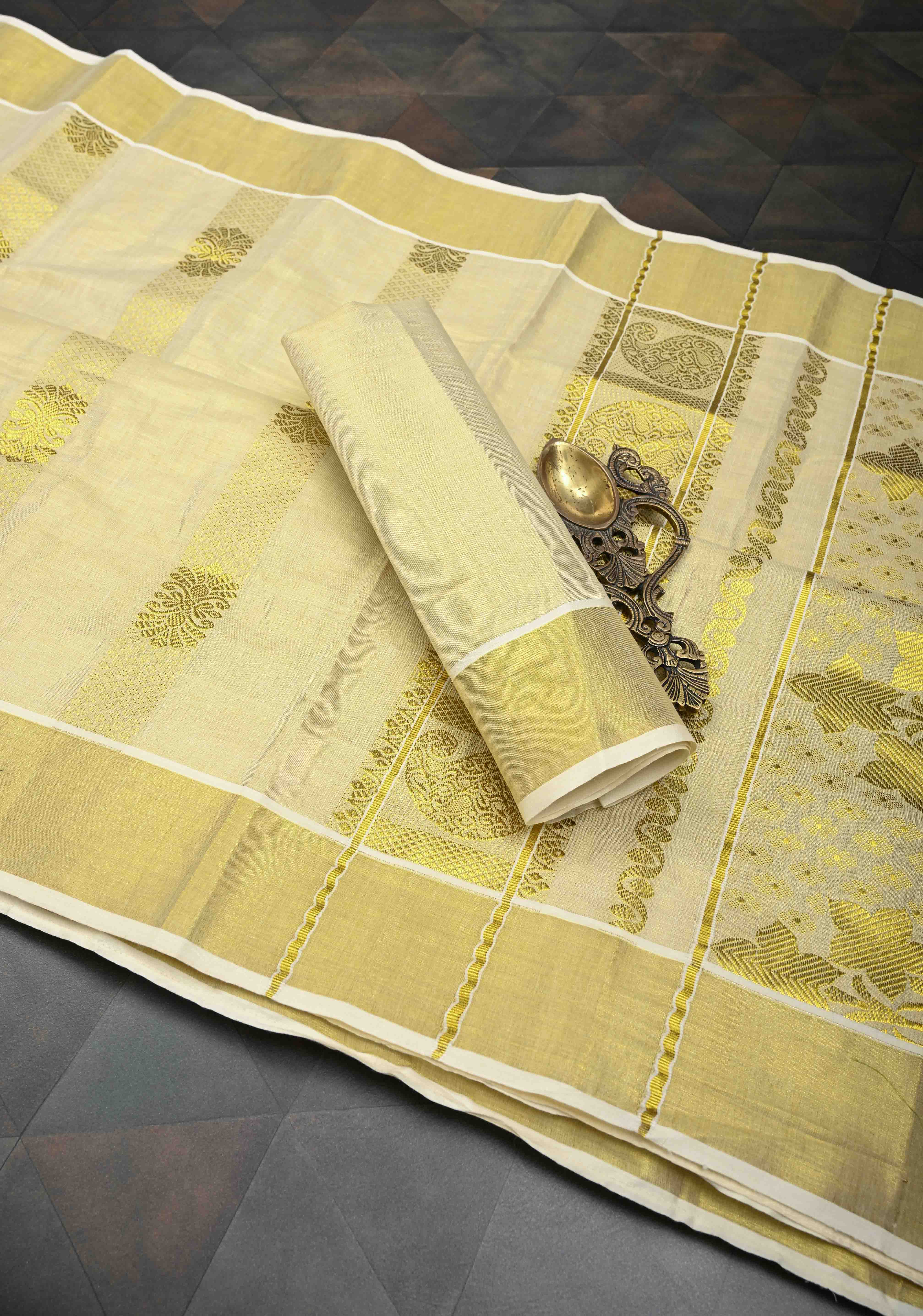 Beige Tissue Cotton Saree with Panel Zari Stripes | Shobitam