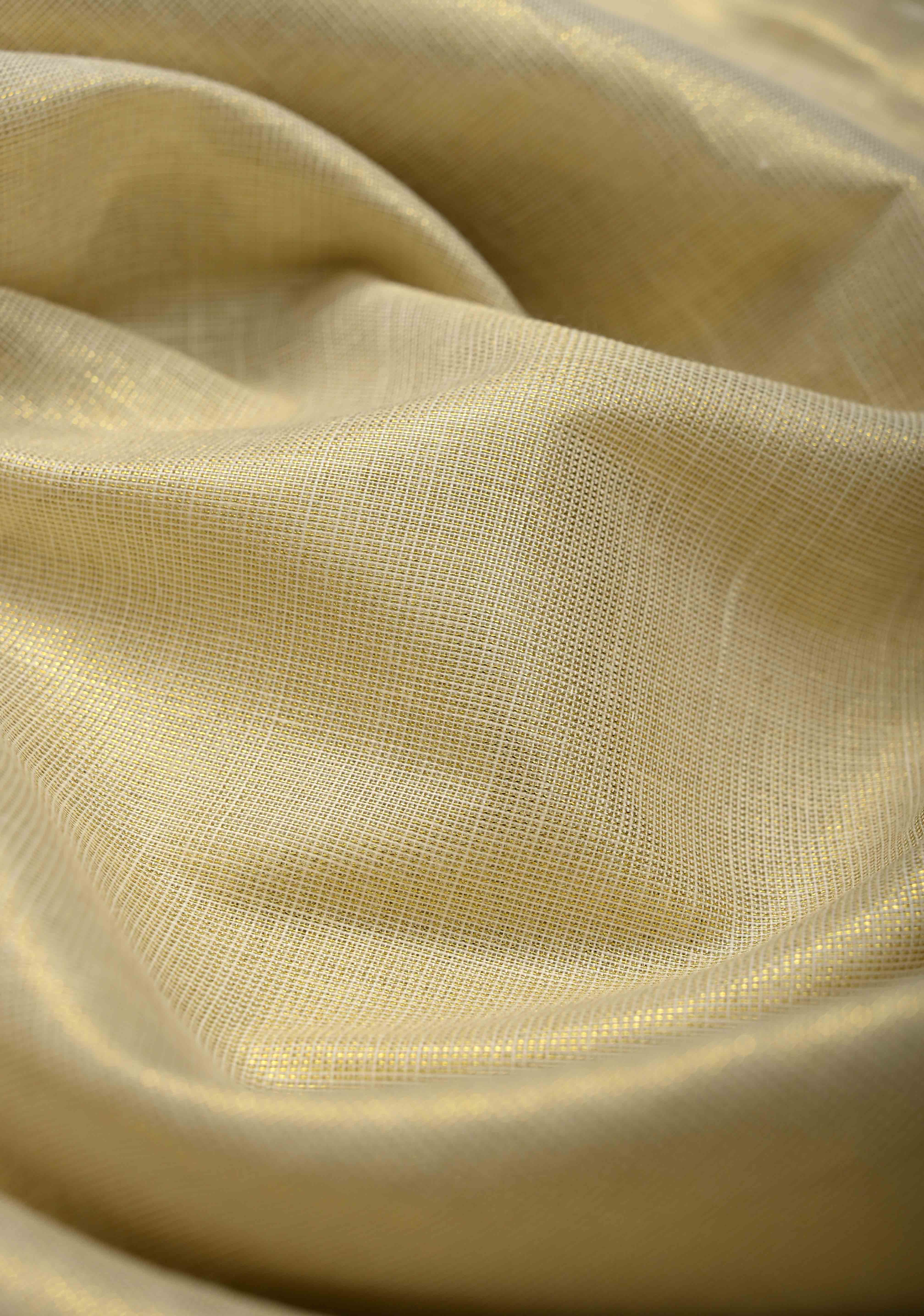 Beige Tissue Cotton Saree with Distinct Peacock On Temple Border | Shobitam