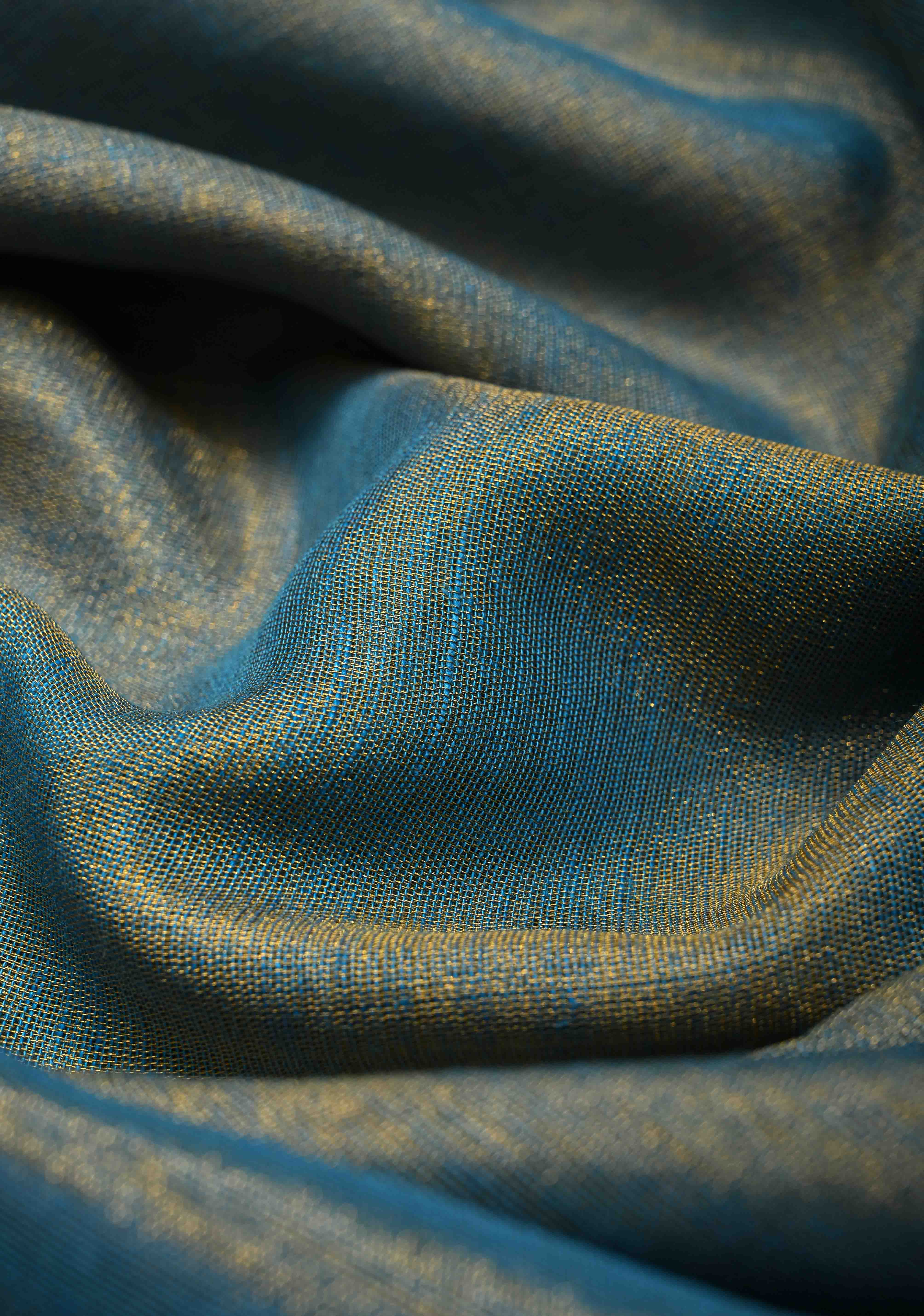 Azure Blue Borderless Linen by Tissue Saree | Shobitam