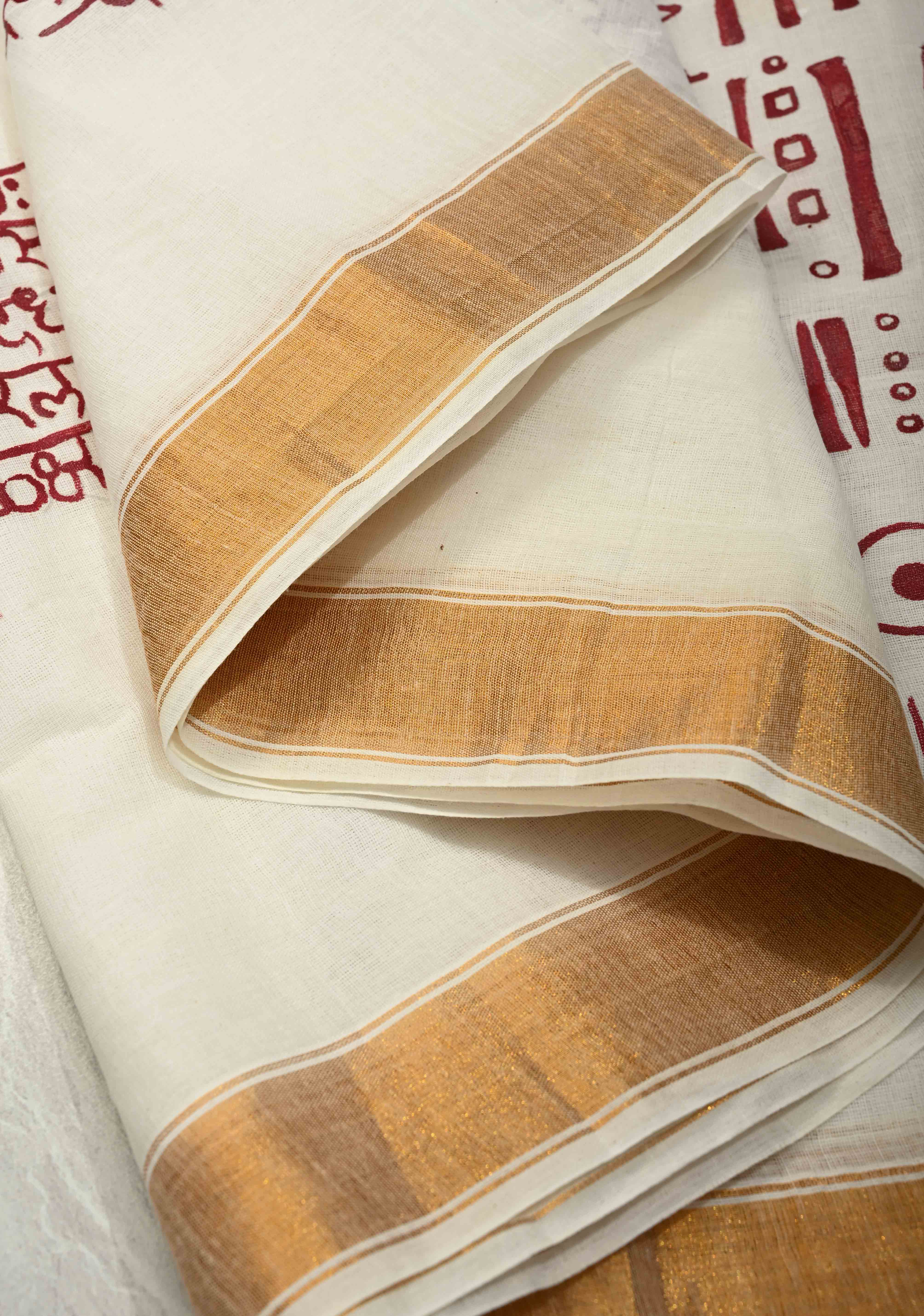 Marathi Shloka Handpainted Saree on Kerala Cotton | Shobitam