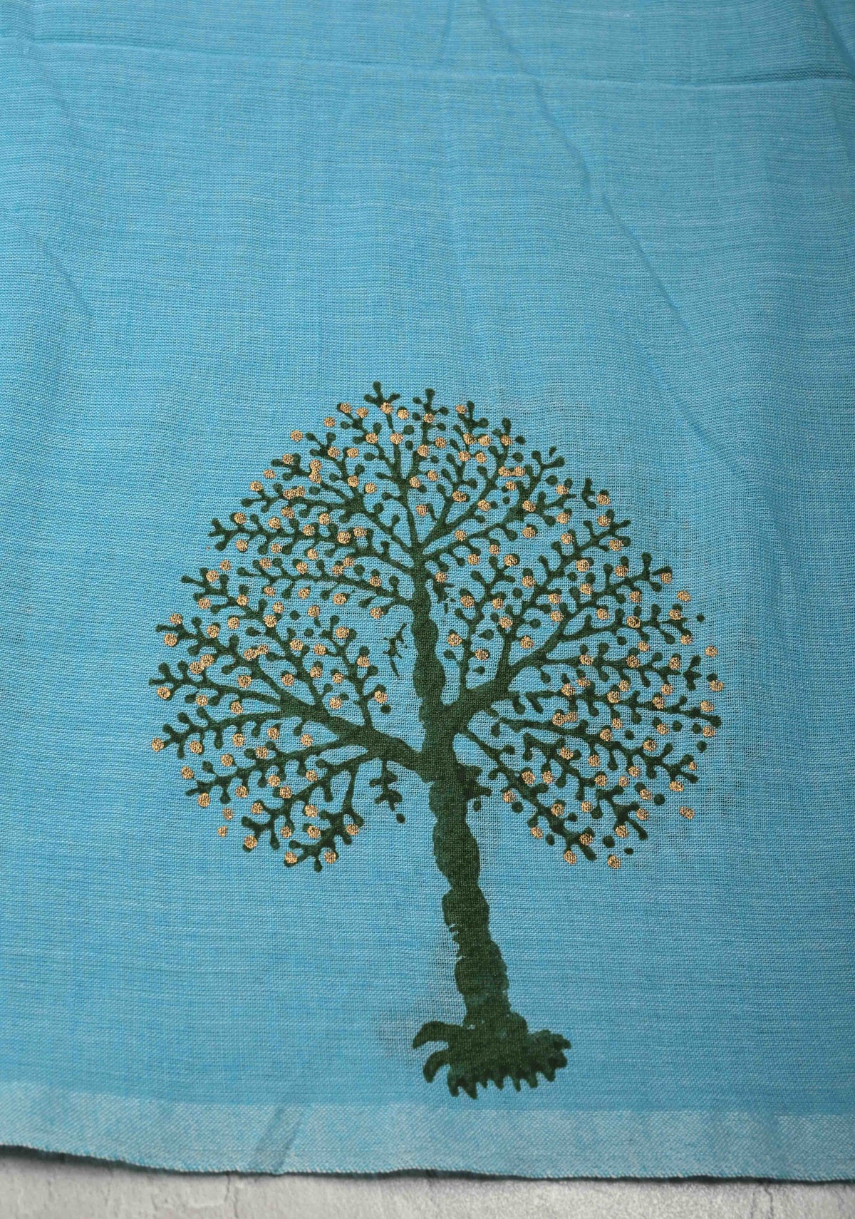 Aqua Blue Uppada Handloom Cotton Saree with Tree of life Buttas on Border and Pallu | SHOBITAM