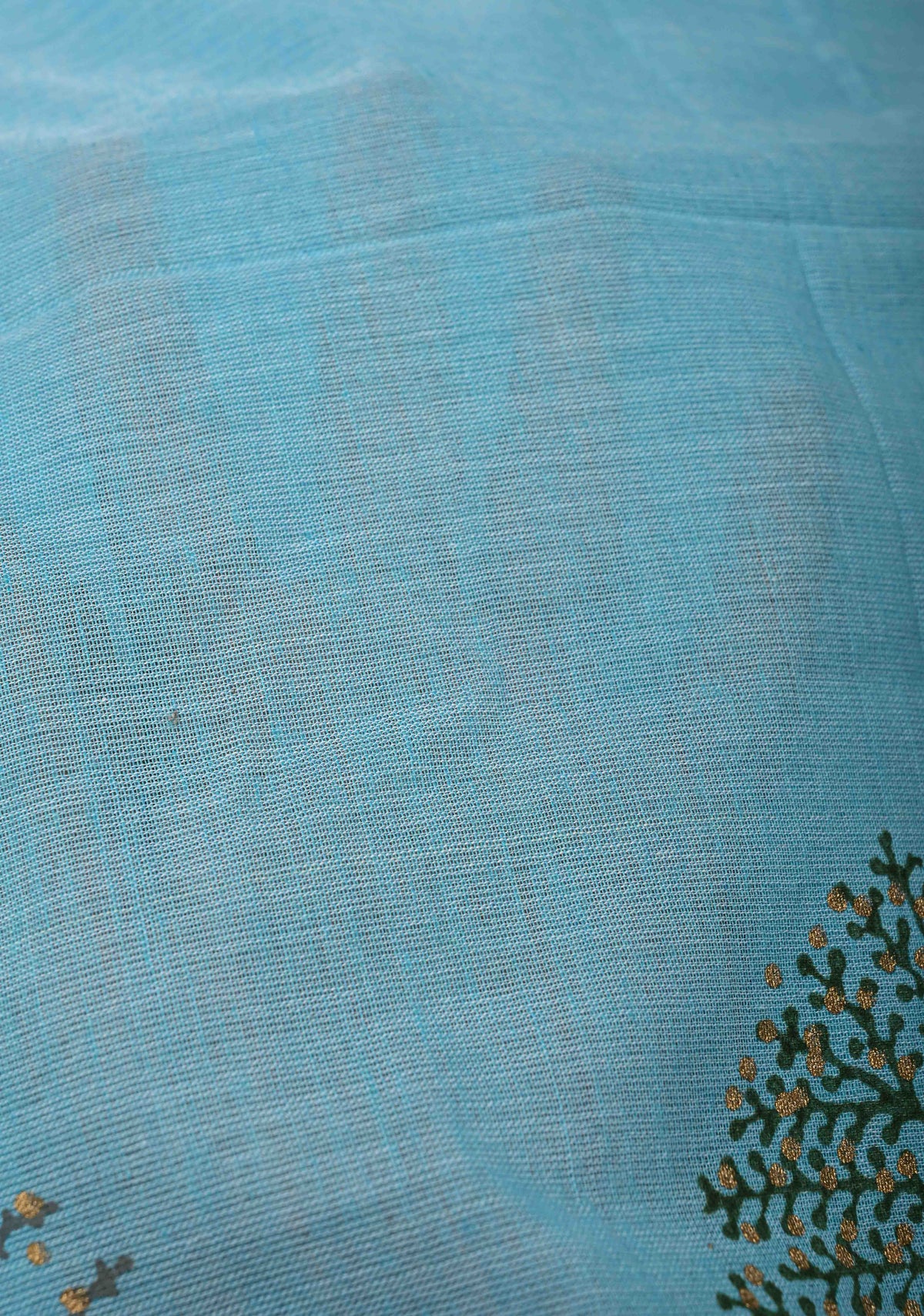 Aqua Blue Uppada Handloom Cotton Saree with Tree of life Buttas on Border and Pallu | SHOBITAM