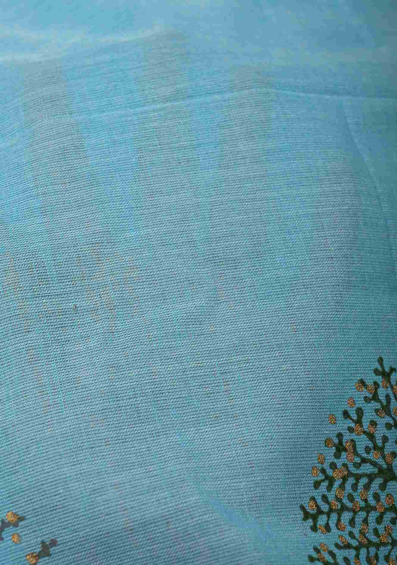 Aqua Blue Uppada Handloom Cotton Saree with Tree of life Buttas on Border and Pallu Ready To Wear Saree