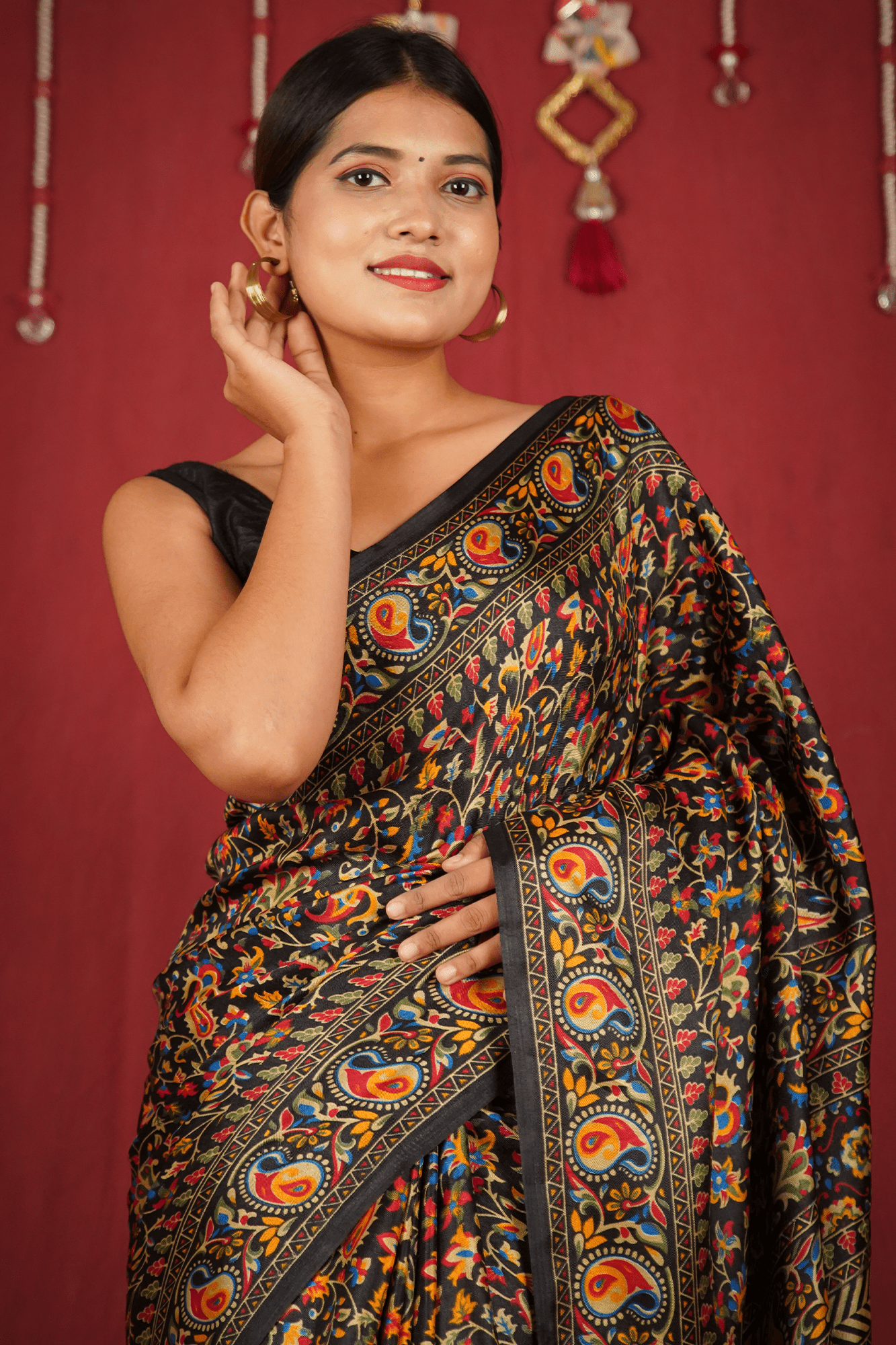 Exclusive rust handloom cotton Ajrakh designer saree – Sujatra