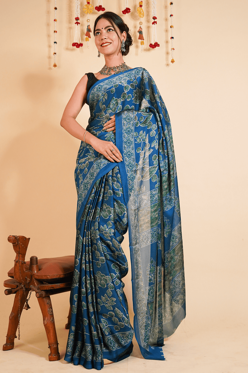 Ready To Wear Polly Chiffon Digital Floral Printed Wrap in 1 minute saree With Readymade Blouse - Isadora Life Online Shopping Store
