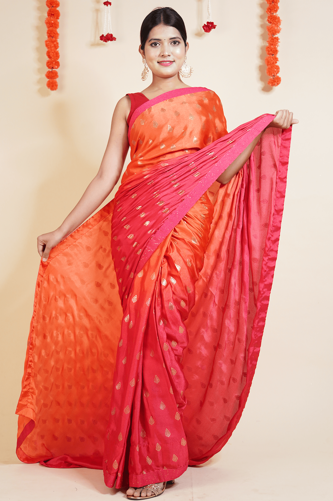 Ready to wear saree in Ombre orange hues one minute saree with stitched blouse - Isadora Life Online Shopping Store
