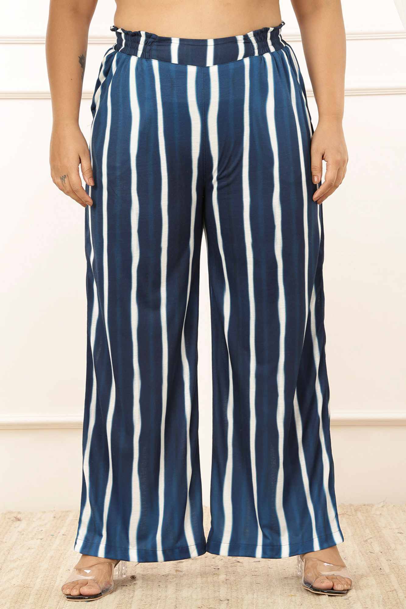 Plus Size Blue Ombre Kurta Coord Set in Soft Knitted Fabric, For Women | Made to Order