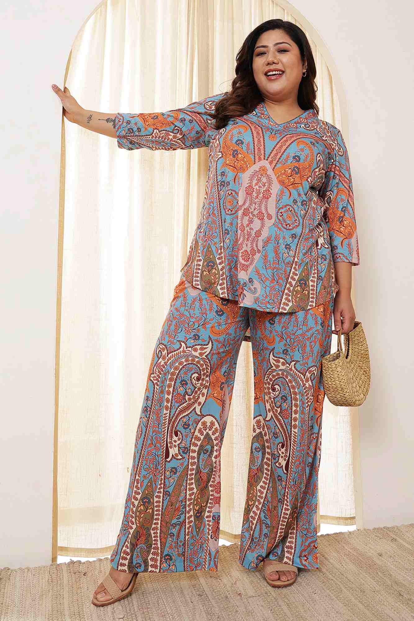 Plus Size Paisleys Multicolor Top Coord Set For Women | Made to Order
