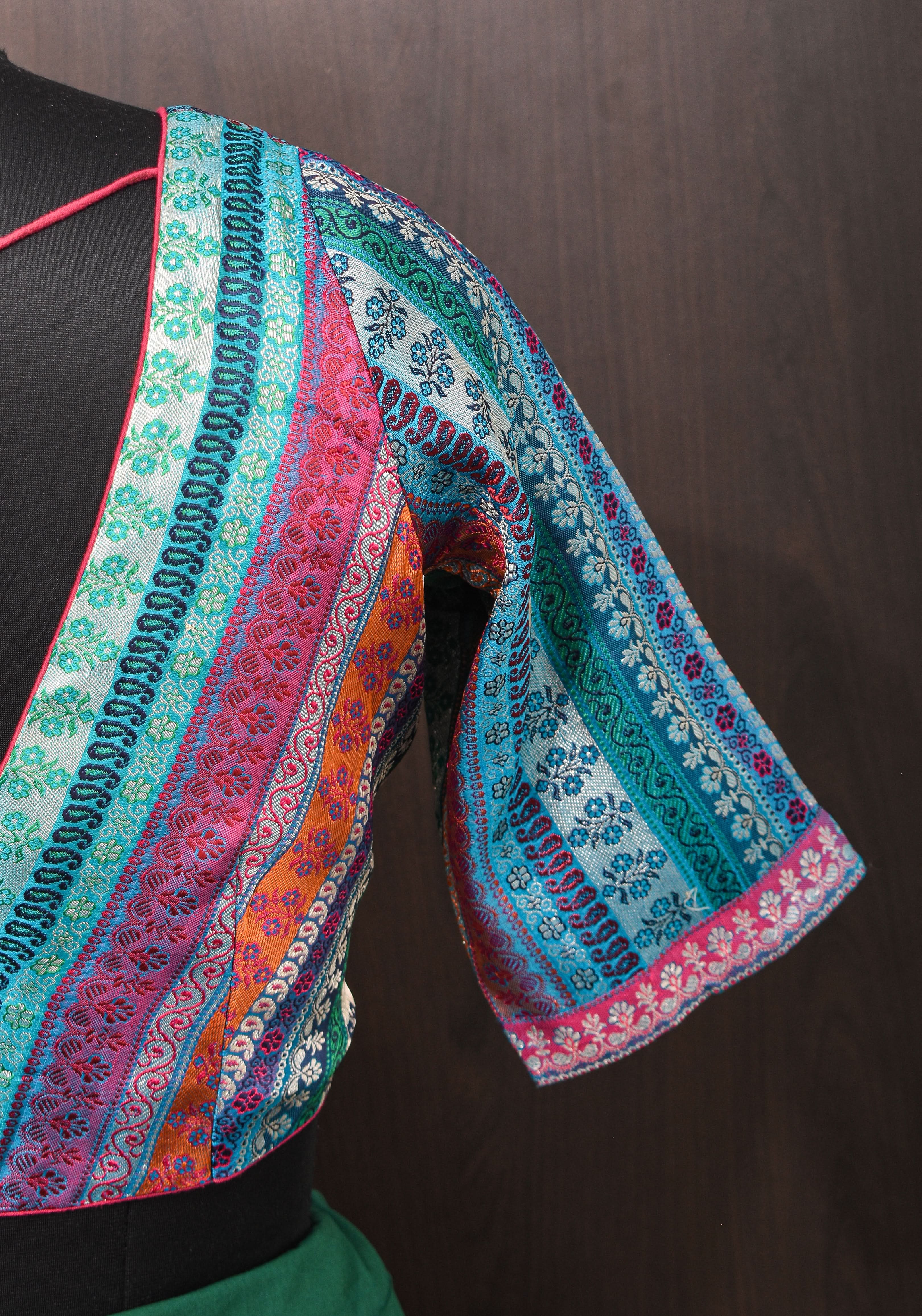 Multicolor Blouse in Banarasi Brocade Fabric with V Neck | Shobitam