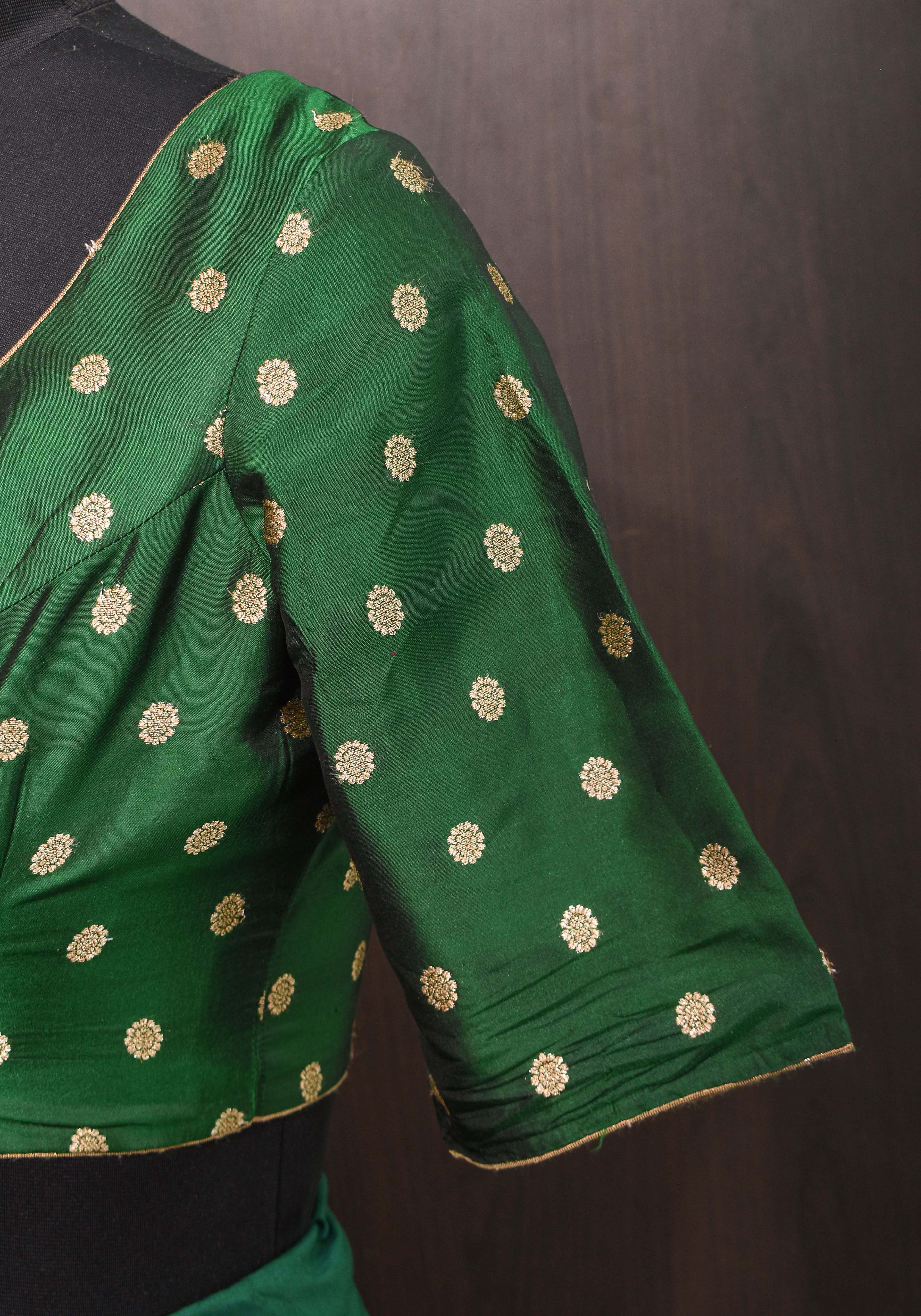 Vidya Balan Kanjivaram Pure Silk Blouse in Emerald Green with zari buttas , Mix and match Blouse for saree | Shobitam