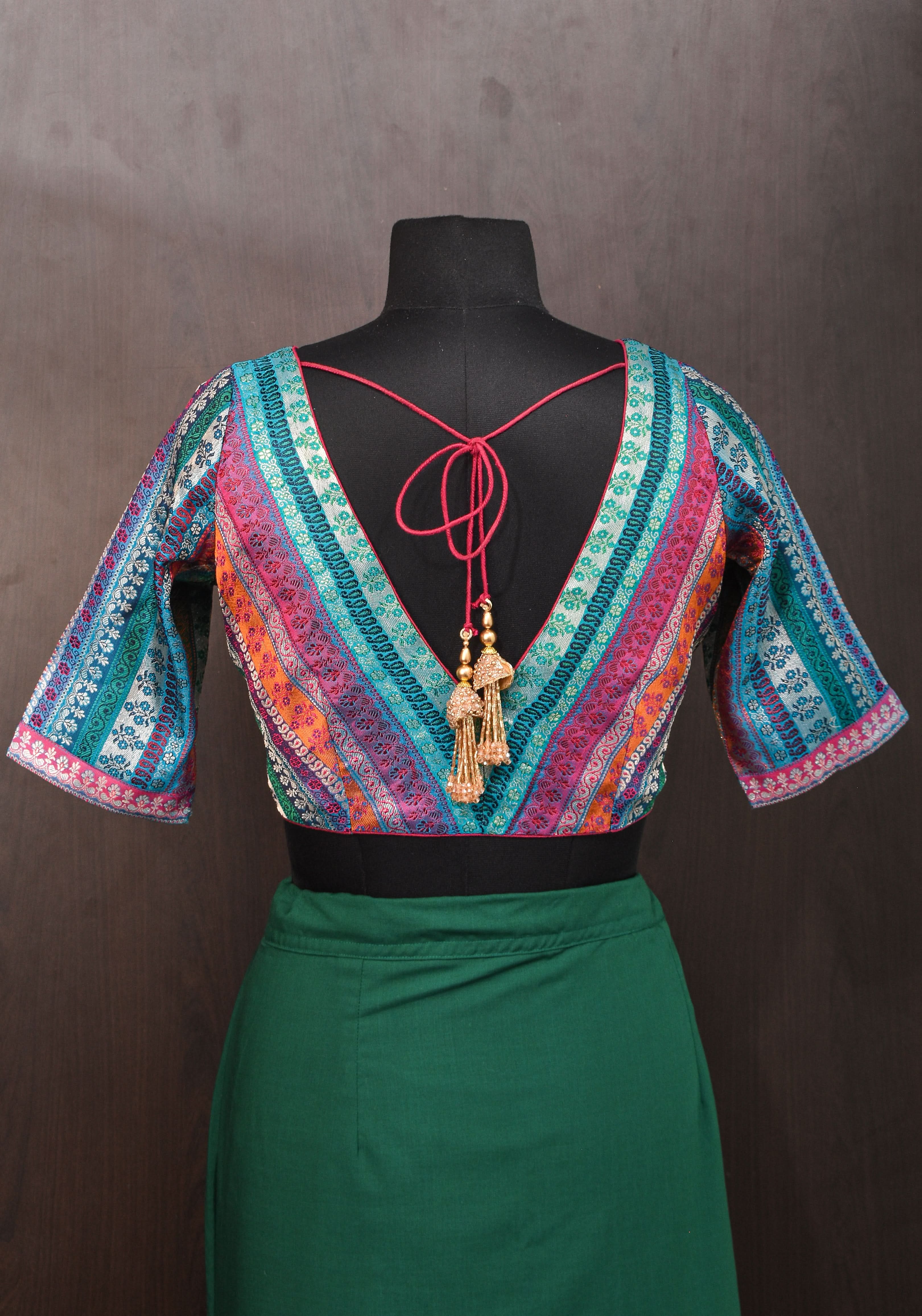 Multicolor Blouse in Banarasi Brocade Fabric with V Neck | Shobitam