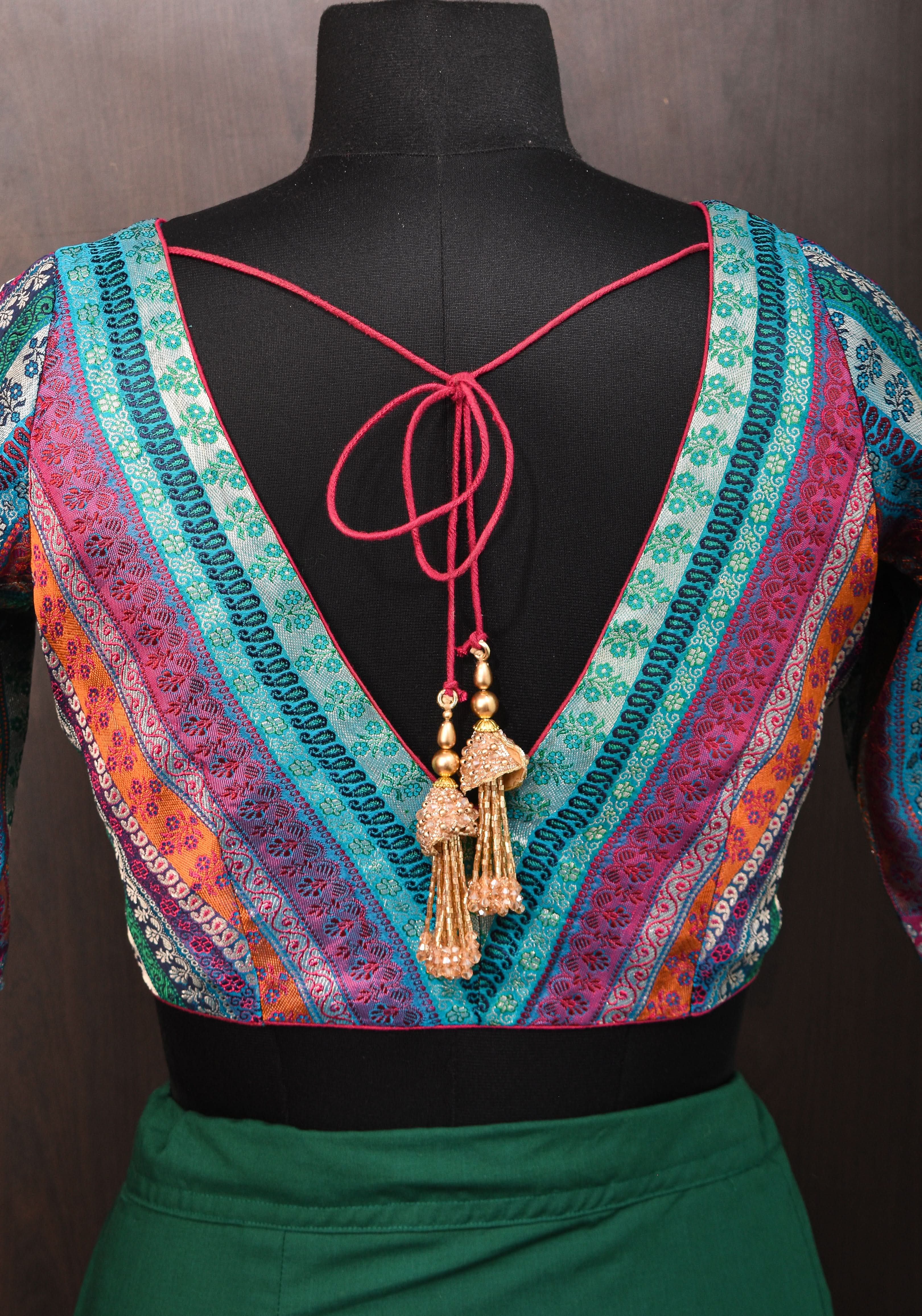 Multicolor Blouse in Banarasi Brocade Fabric with V Neck | Shobitam