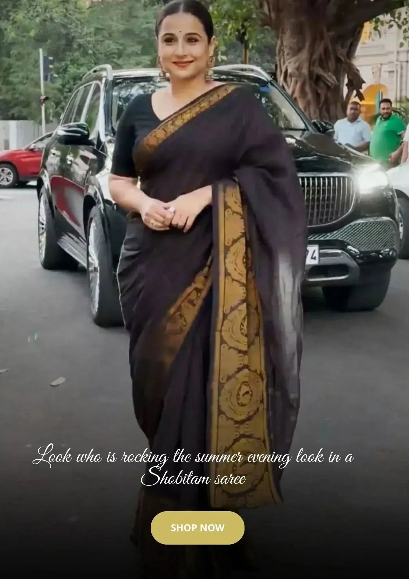 Vidya Balan Special - Black and Gold Madurai Cotton Saree with Zari Checks and Extra Wide Border | Shobitam