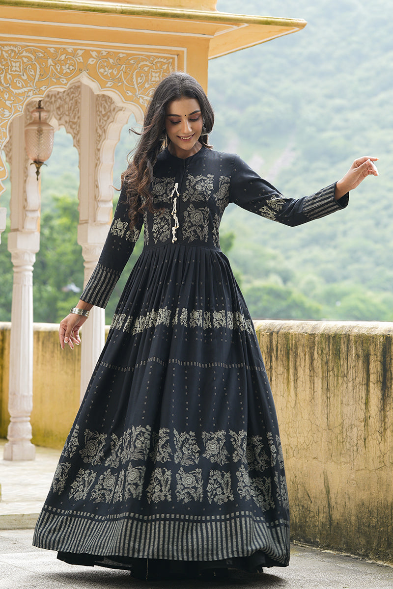 Black Cotton Anarkali Kurti | SHOBITAM