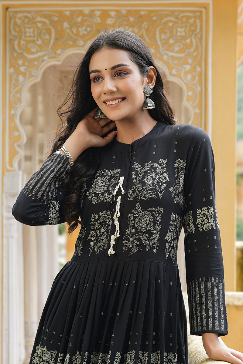 Black Cotton Anarkali Kurti | SHOBITAM