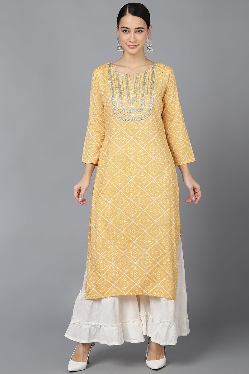 Yellow Rayon Blend Straight Kurta | SHOBITAM