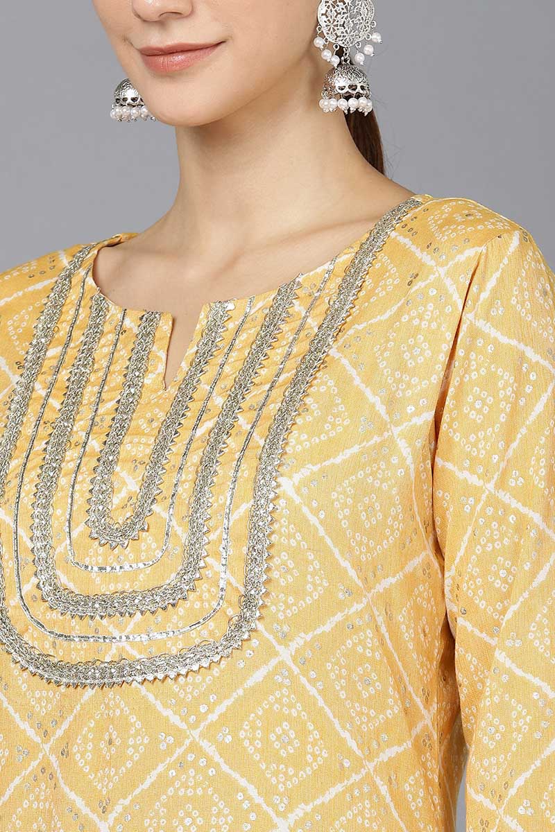 Yellow Rayon Blend Straight Kurta | SHOBITAM