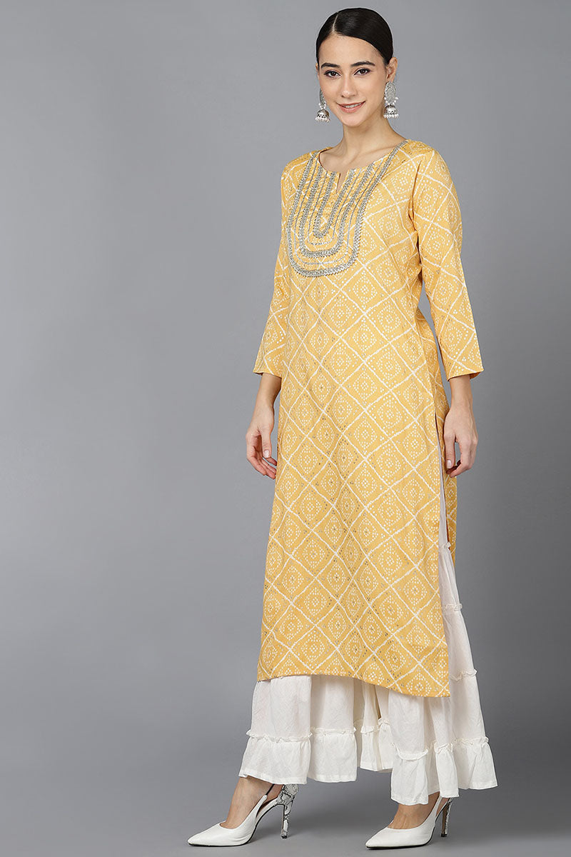 Yellow Rayon Blend Straight Kurta | SHOBITAM