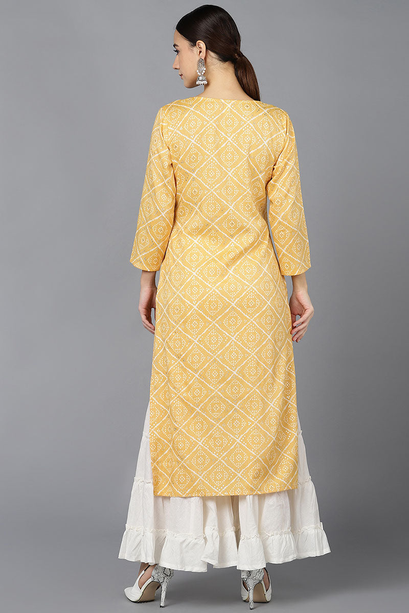 Yellow Rayon Blend Straight Kurta | SHOBITAM