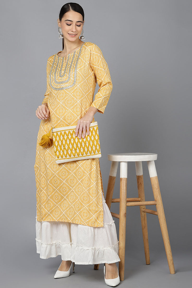 Yellow Rayon Blend Straight Kurta | SHOBITAM
