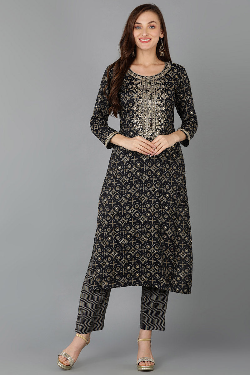 Teal Cotton Blend Straight Kurta | SHOBITAM