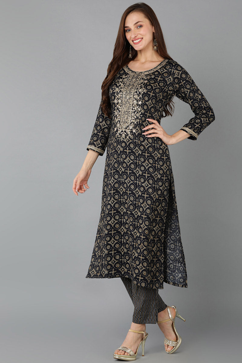 Teal Cotton Blend Straight Kurta | SHOBITAM