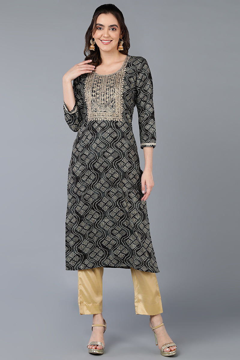 Viscose Rayon Black Bandhani Printed Straight Kurta | SHOBITAM