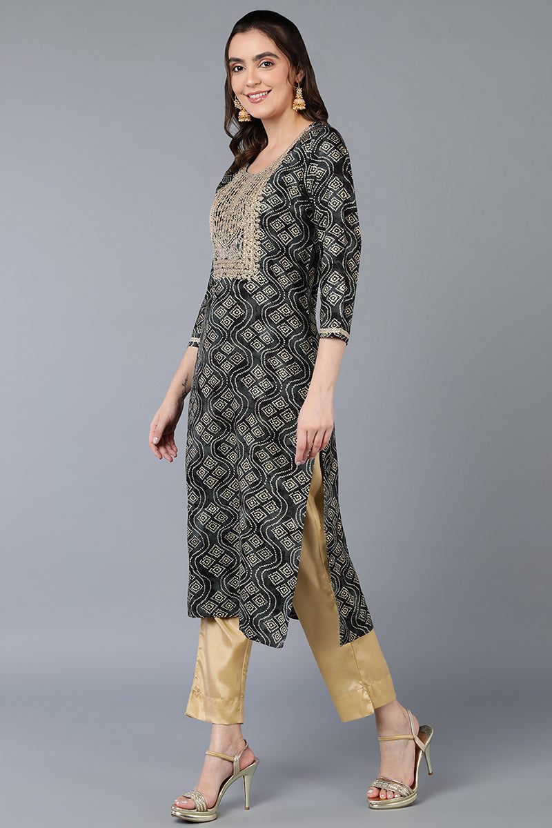 Viscose Rayon Black Bandhani Printed Straight Kurta | SHOBITAM