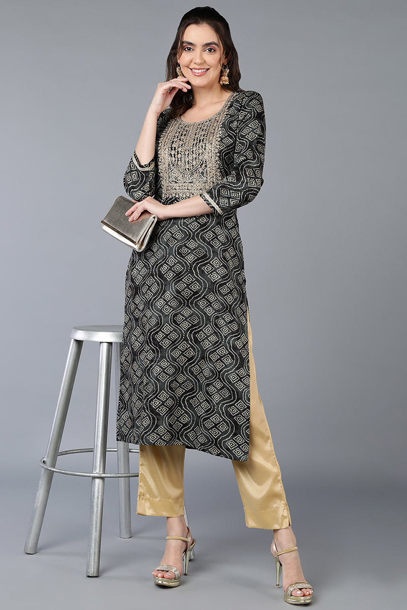 Viscose Rayon Black Bandhani Printed Straight Kurta | SHOBITAM