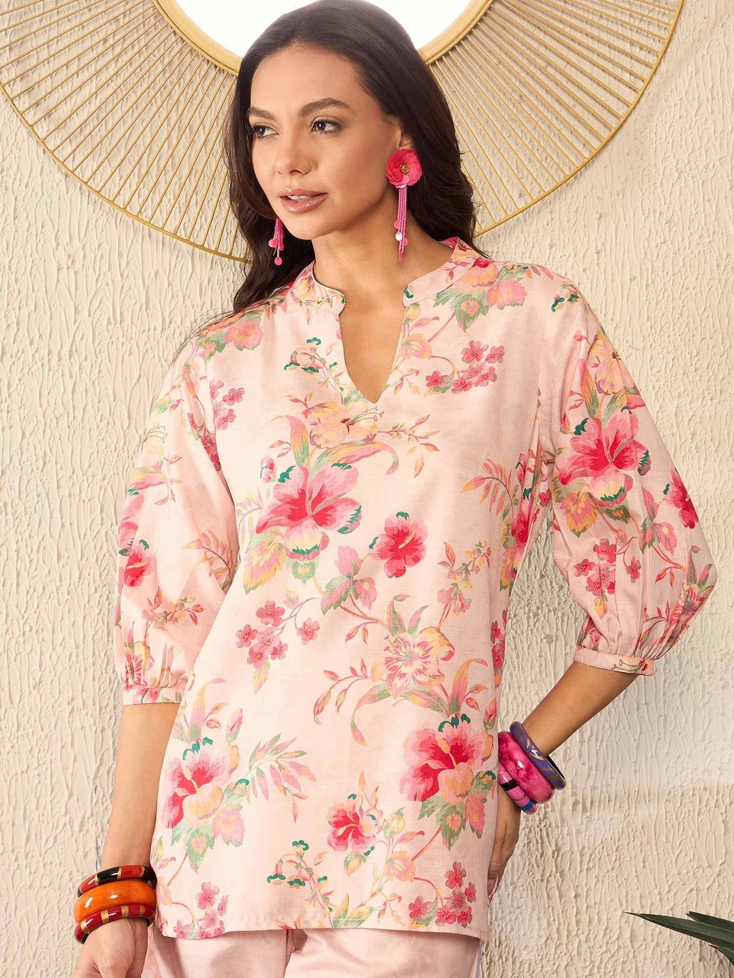 Cream Rayon Blend Floral Printed Coord Sets | SHOBITAM