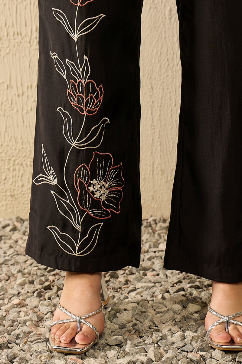 Black Silk Blend Solid Embroidered Coord Sets  | SHOBITAM
