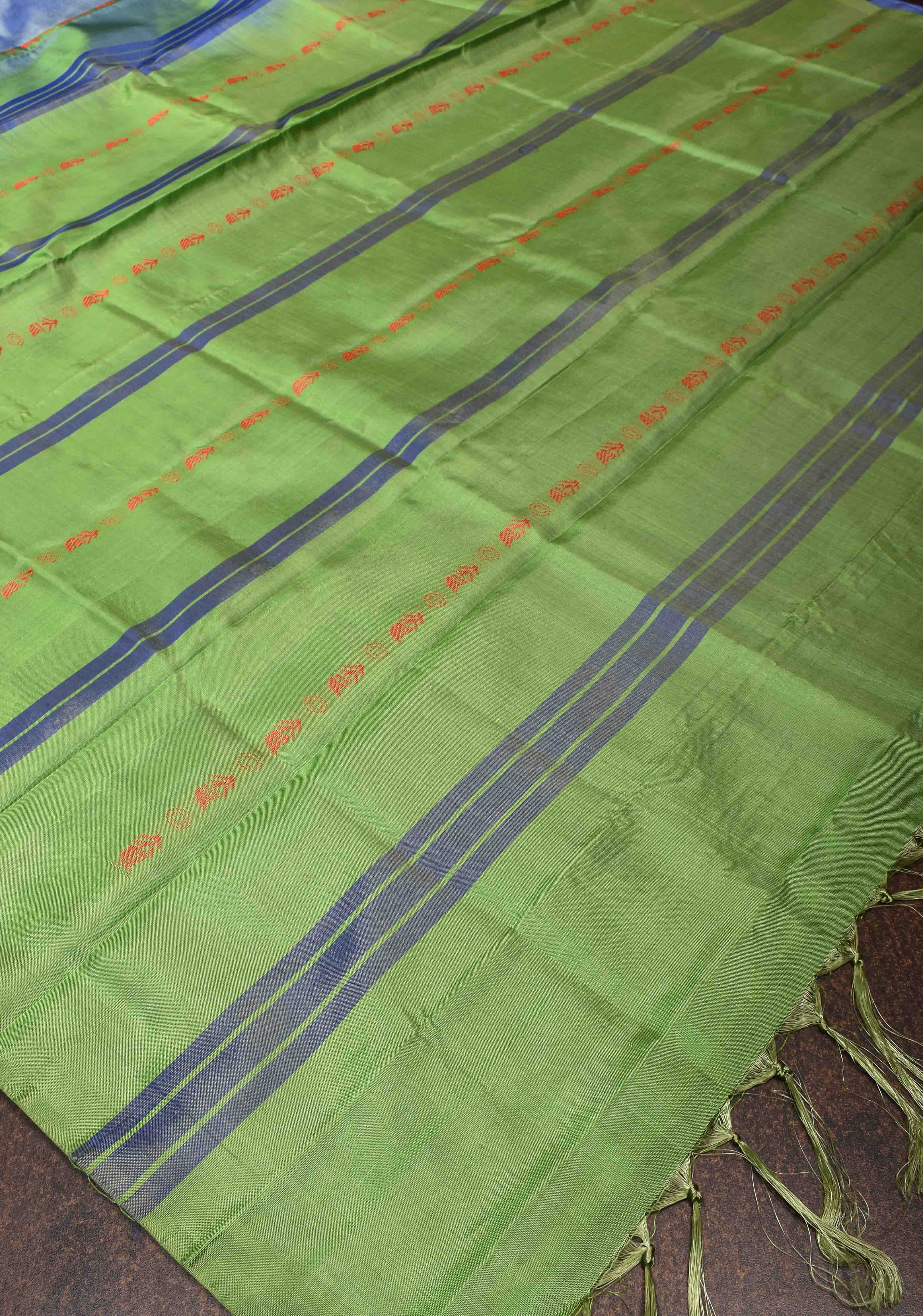 Vegan Silk Handloom Saree in Shades of Pastel Blue | Shobitam