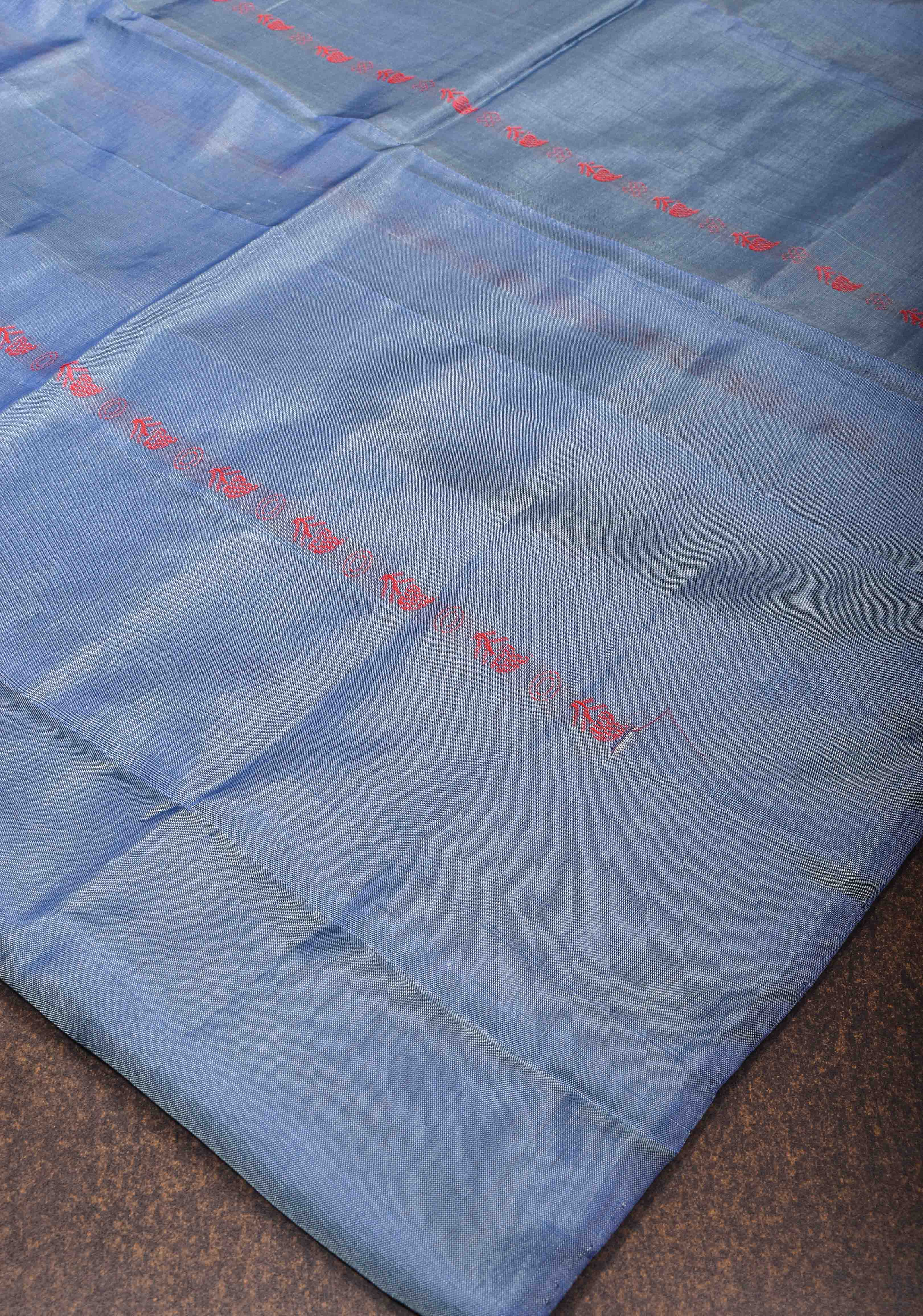 Vegan Silk Handloom Saree in Shades of Pastel Blue | Shobitam