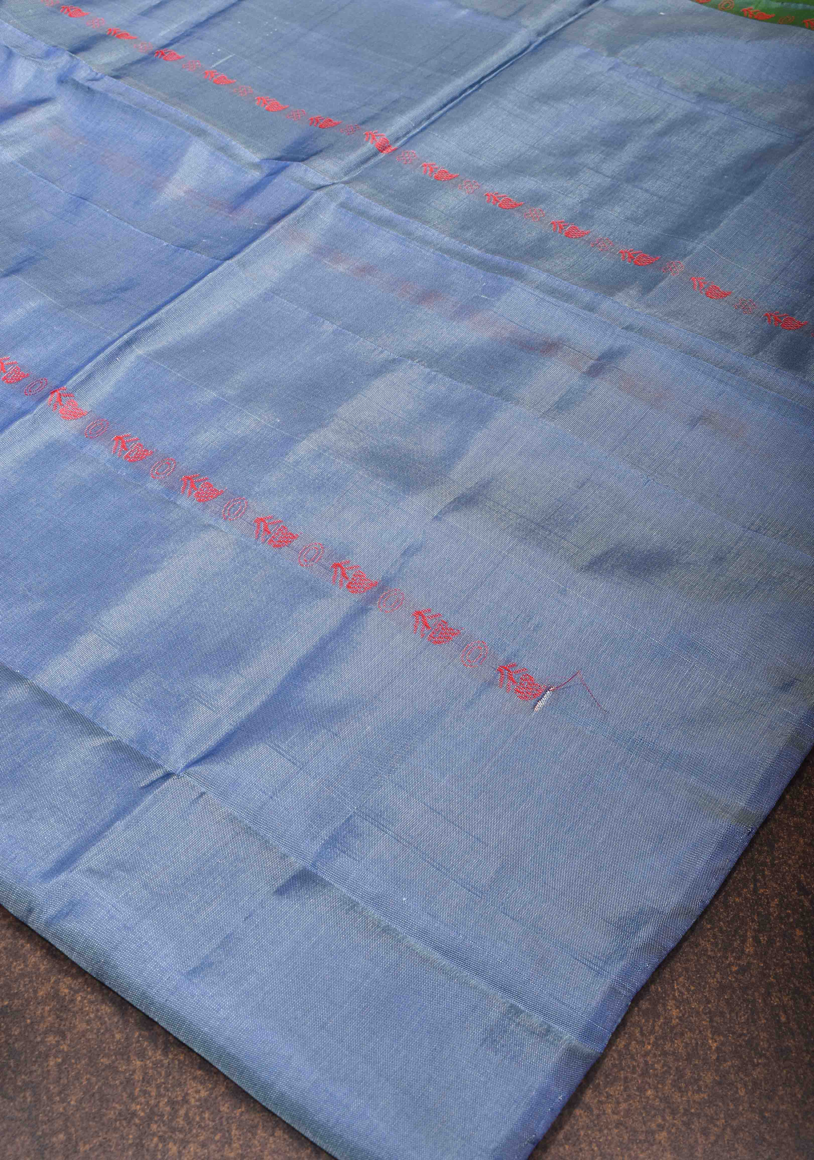 Vegan Silk Handloom Saree in Shades of Pastel Blue | Shobitam