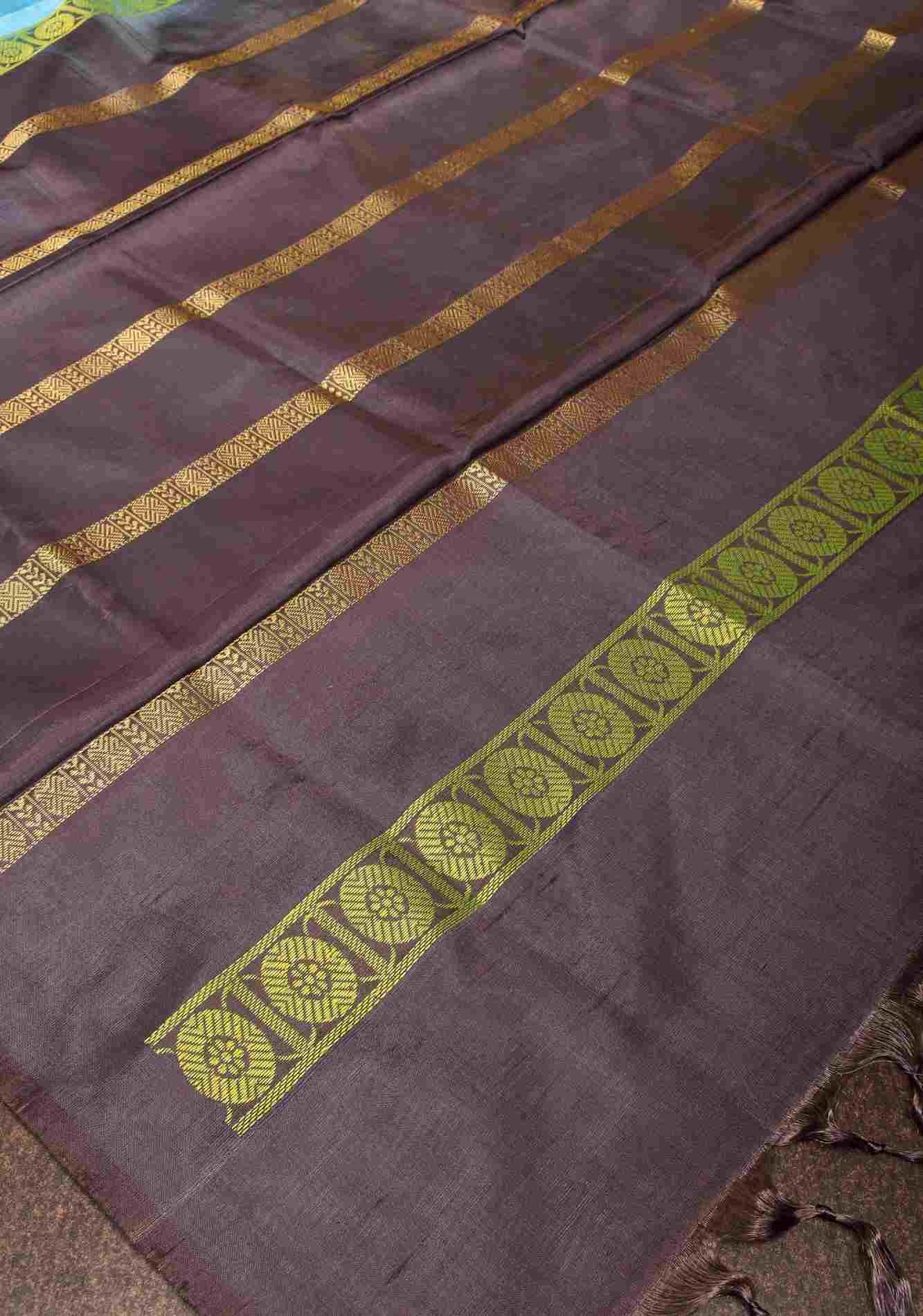 Vegan Silk Handloom ready to wear Saree in Aqua Blue with Resham Stripes and Contrast Pallu, No Blouse piece ready to wear saree