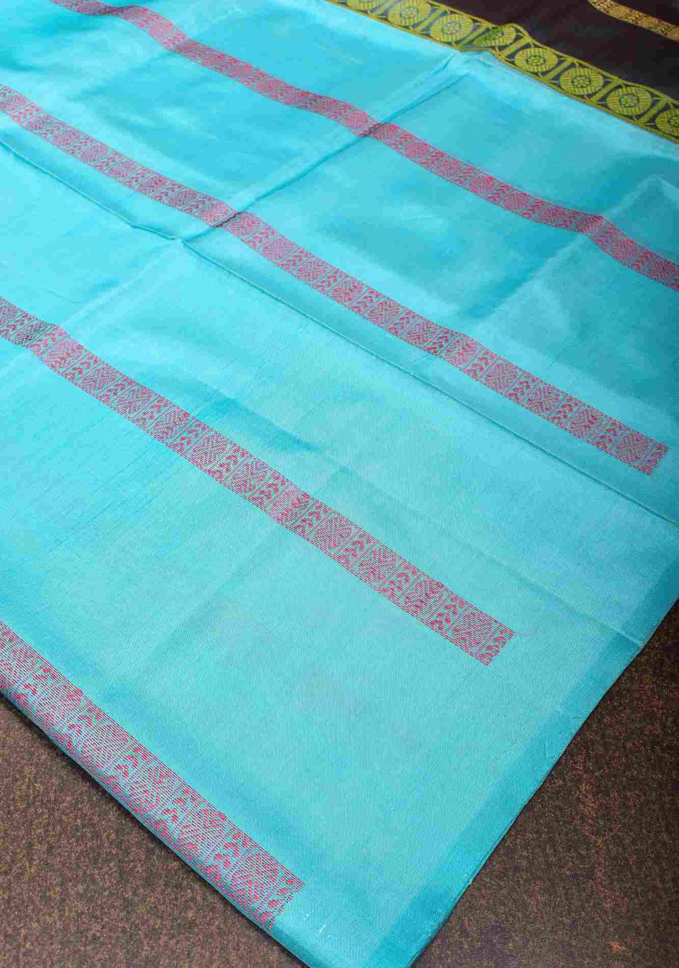 Vegan Silk Handloom ready to wear Saree in Aqua Blue with Resham Stripes and Contrast Pallu, No Blouse piece ready to wear saree