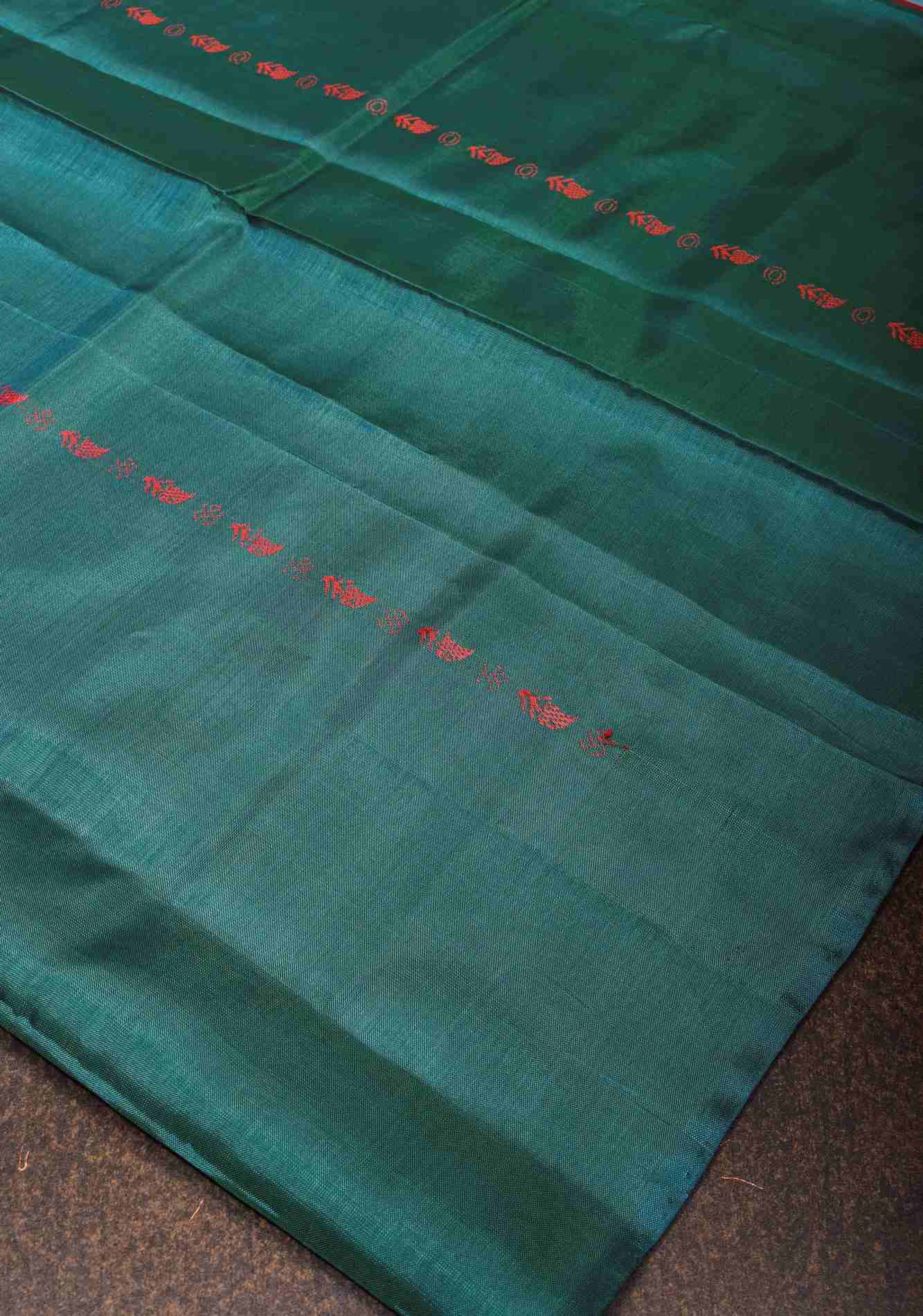Vegan Silk Handloom prestitch Saree in Teal with Resham Stripes , No Blouse piece Ready to wear saree