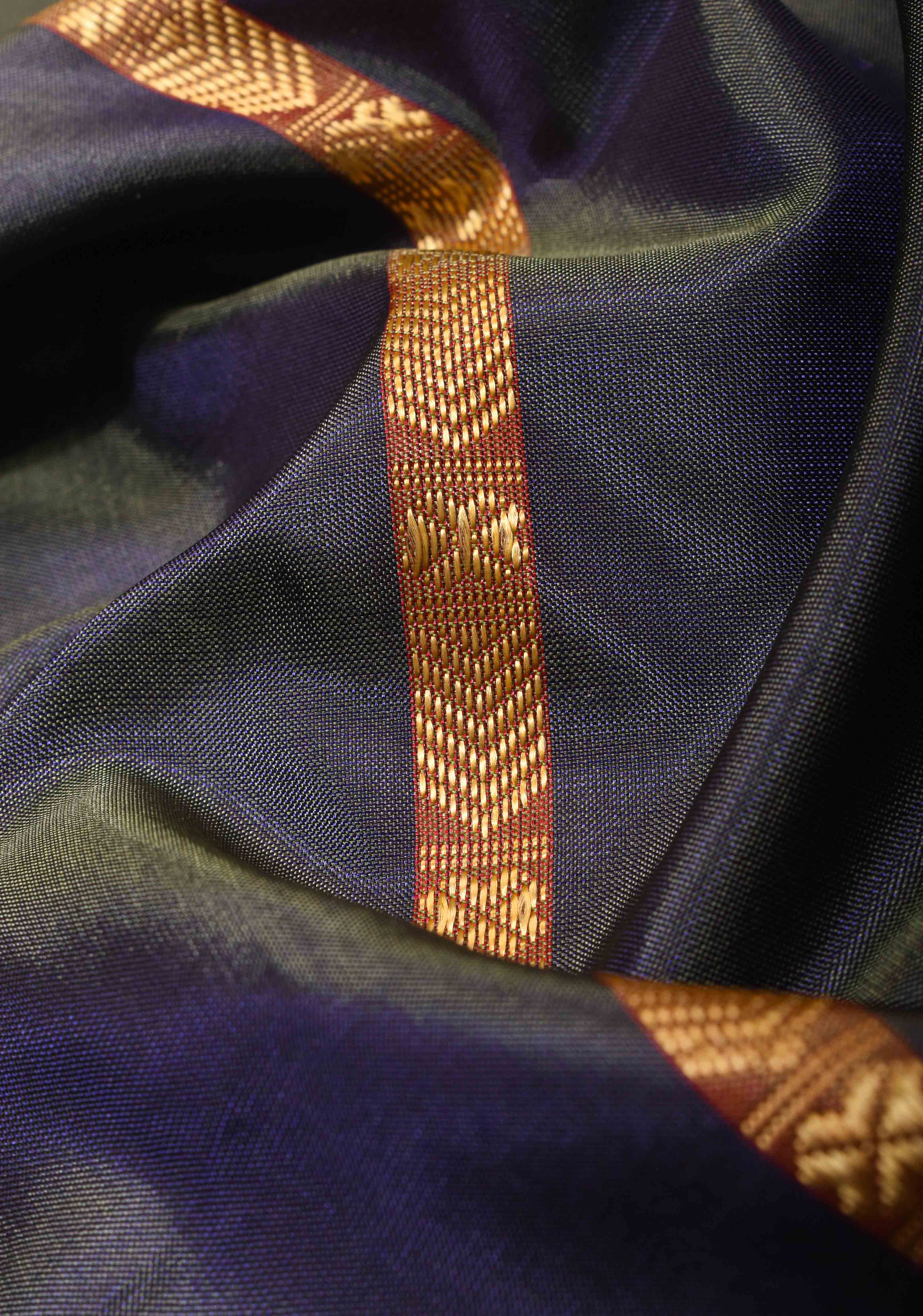 Vegan Silk Handloom Saree in Mid Grey with Resham Buttas and Contrast Pallu , No Blouse piece | Shobitam