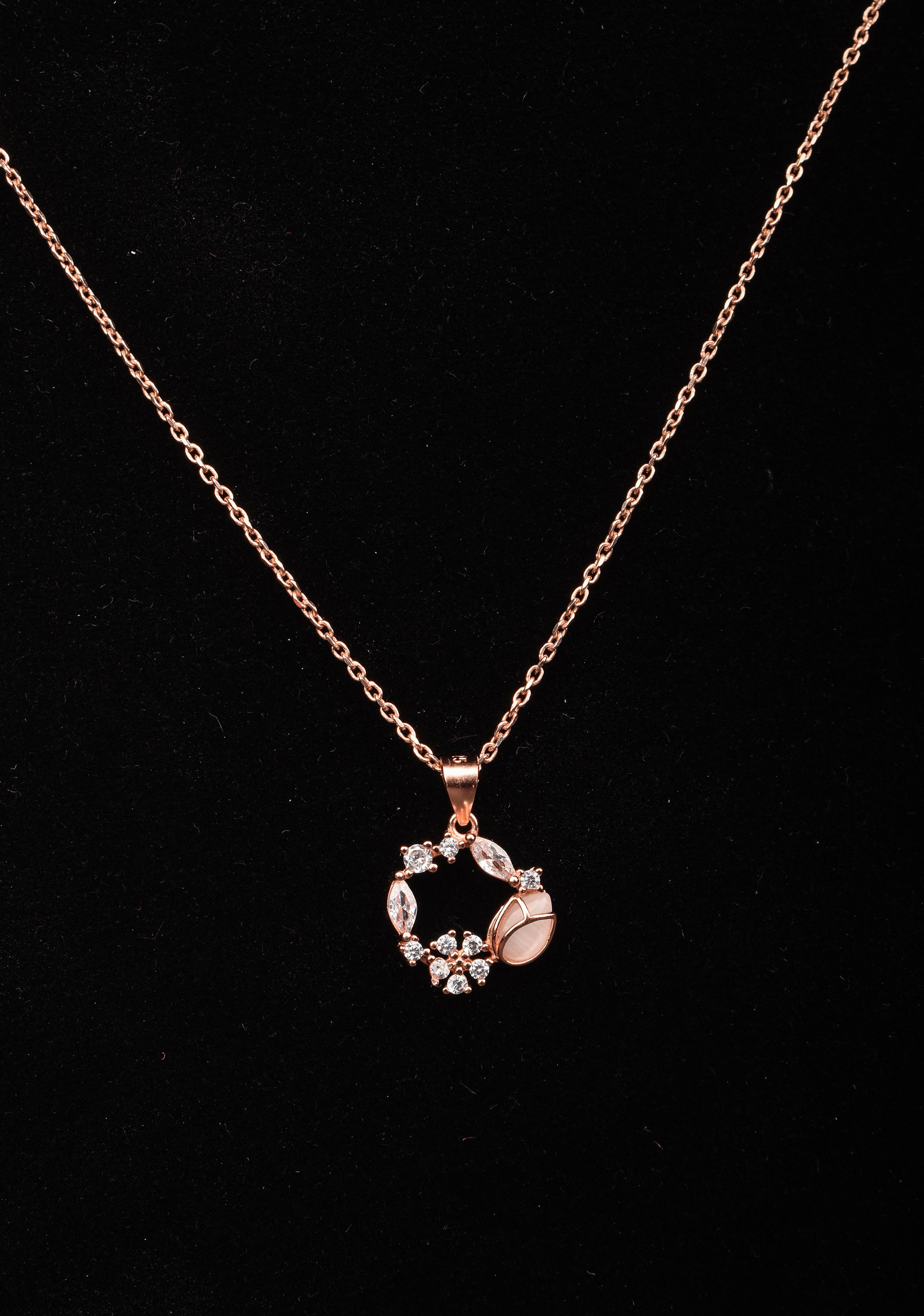 925 silver Pendant and Chain with Earrings in Rose Gold Finish – Subtle Elegance | Shobitam