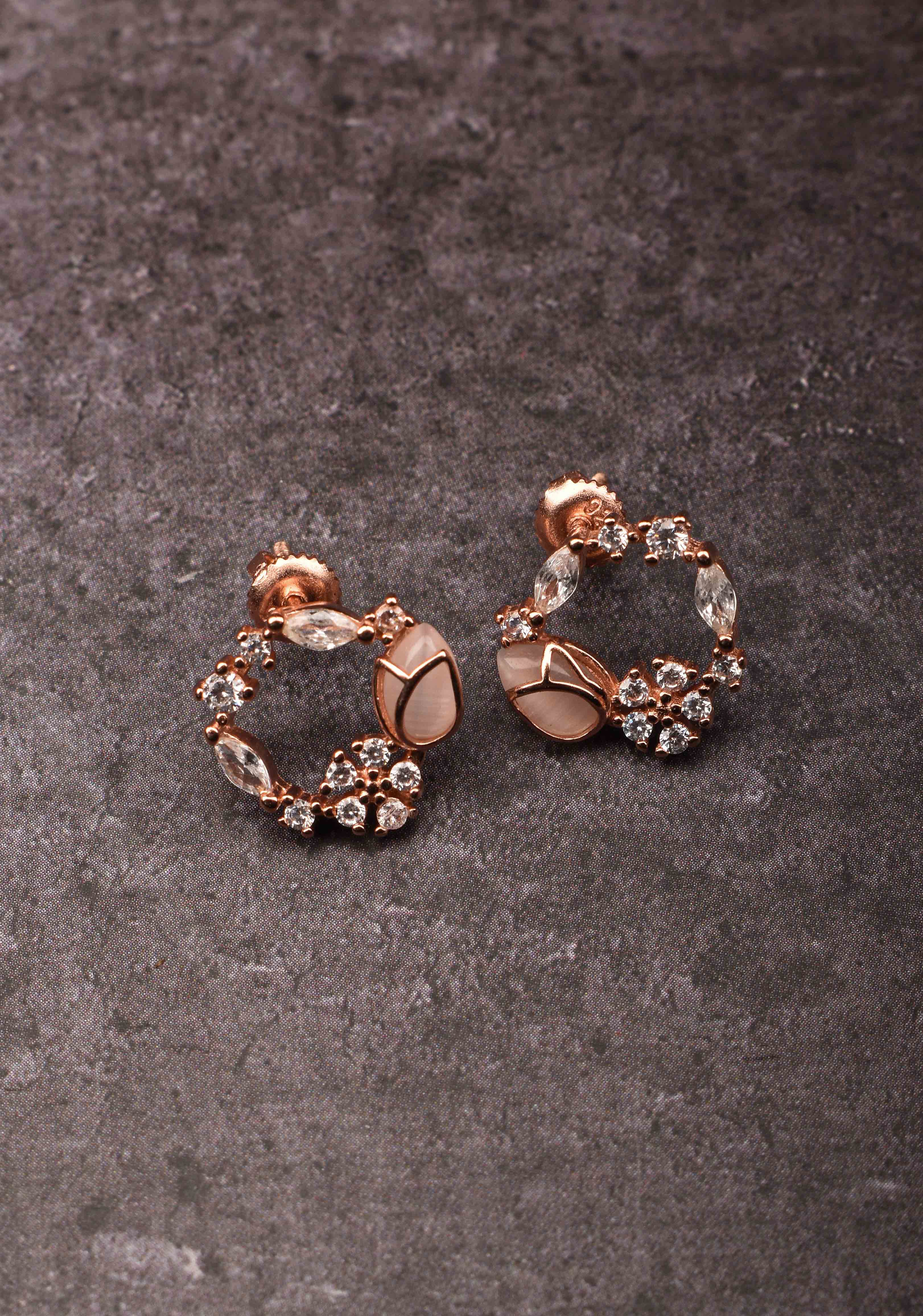 925 silver Pendant and Chain with Earrings in Rose Gold Finish – Subtle Elegance | Shobitam