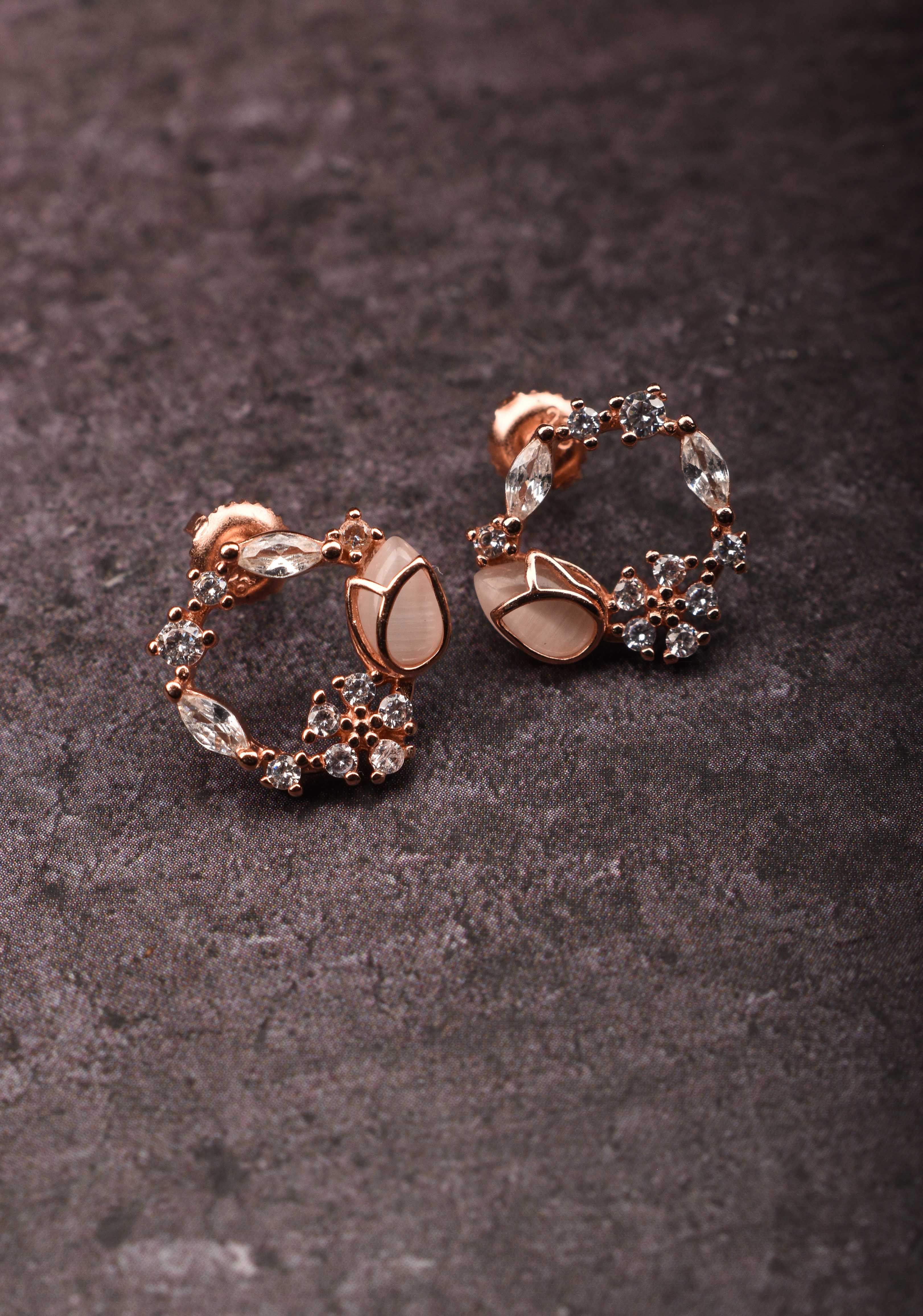 925 silver Pendant and Chain with Earrings in Rose Gold Finish – Subtle Elegance | Shobitam