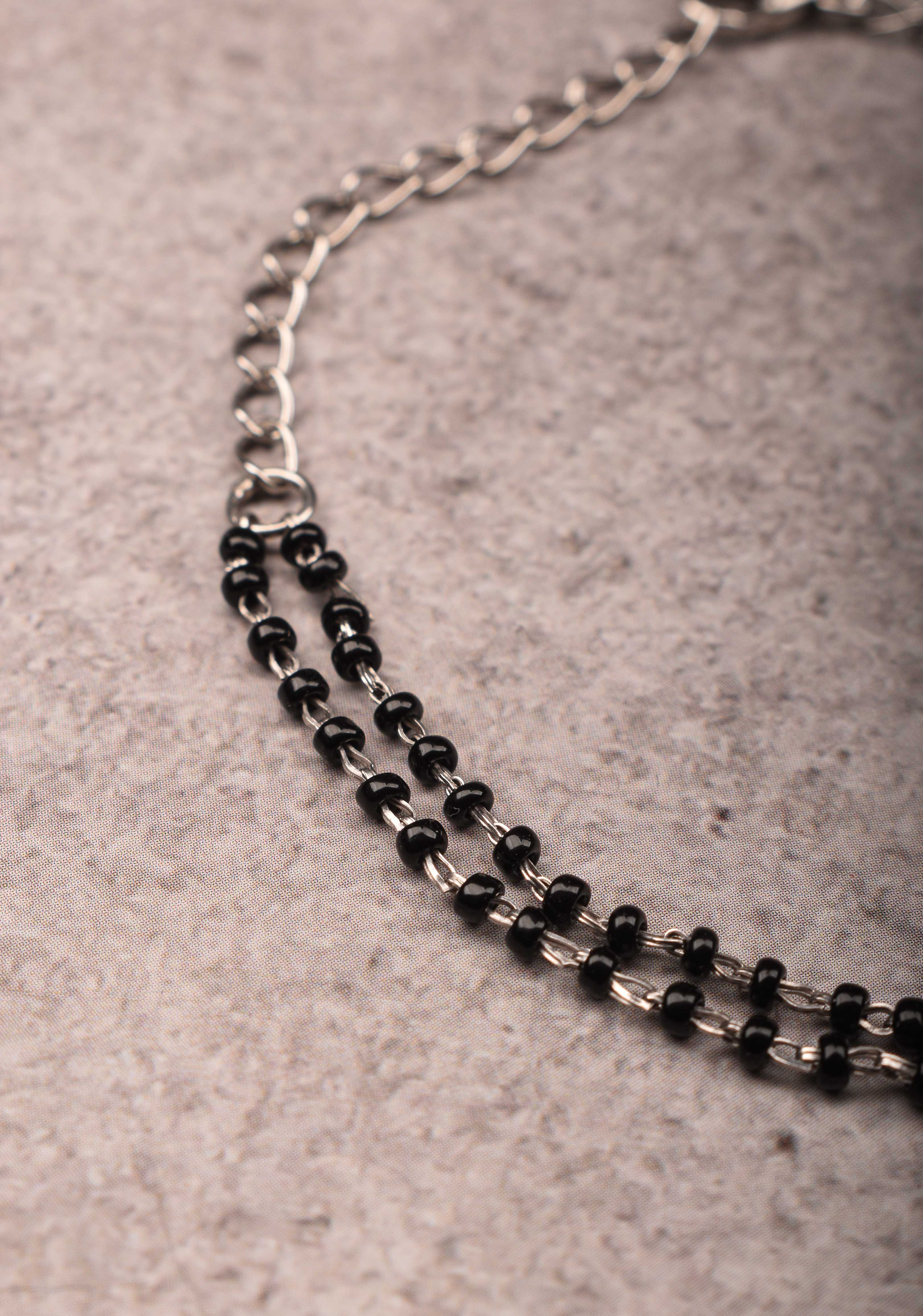 925 Silver Elegant 2-Stranded Mangalsutra Bracelet with Black Beads | Shobitam