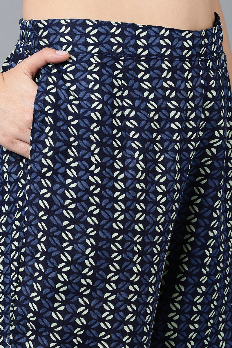 Navy Blue Cotton Straight Kurta Set | SHOBITAM