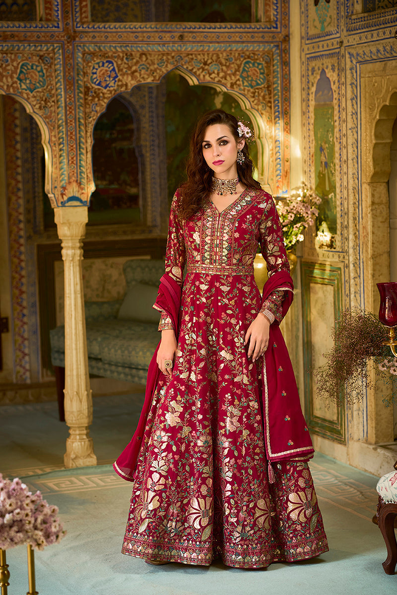 Pink Georgette Solid Embroidered Anarkali Gown with Dupatta | SHOBITAM
