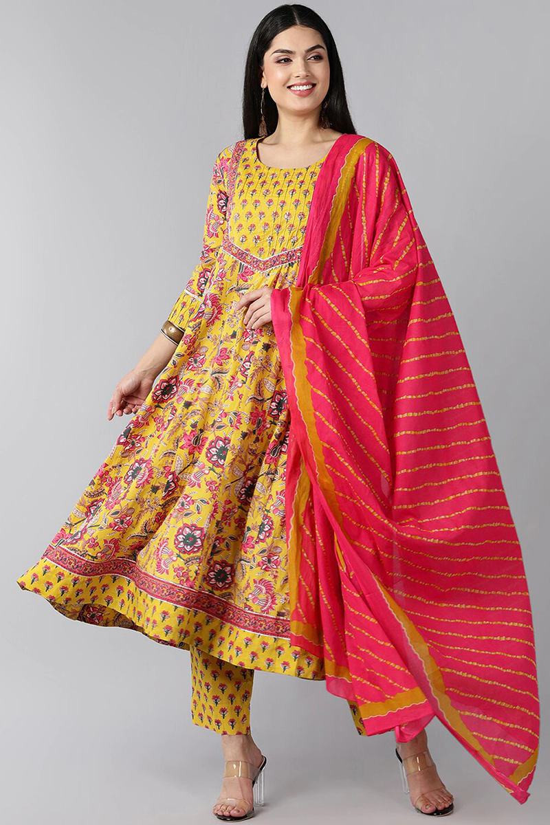 Yellow Ethnic Motifs Printed Regular Rayon Kurta | SHOBITAM