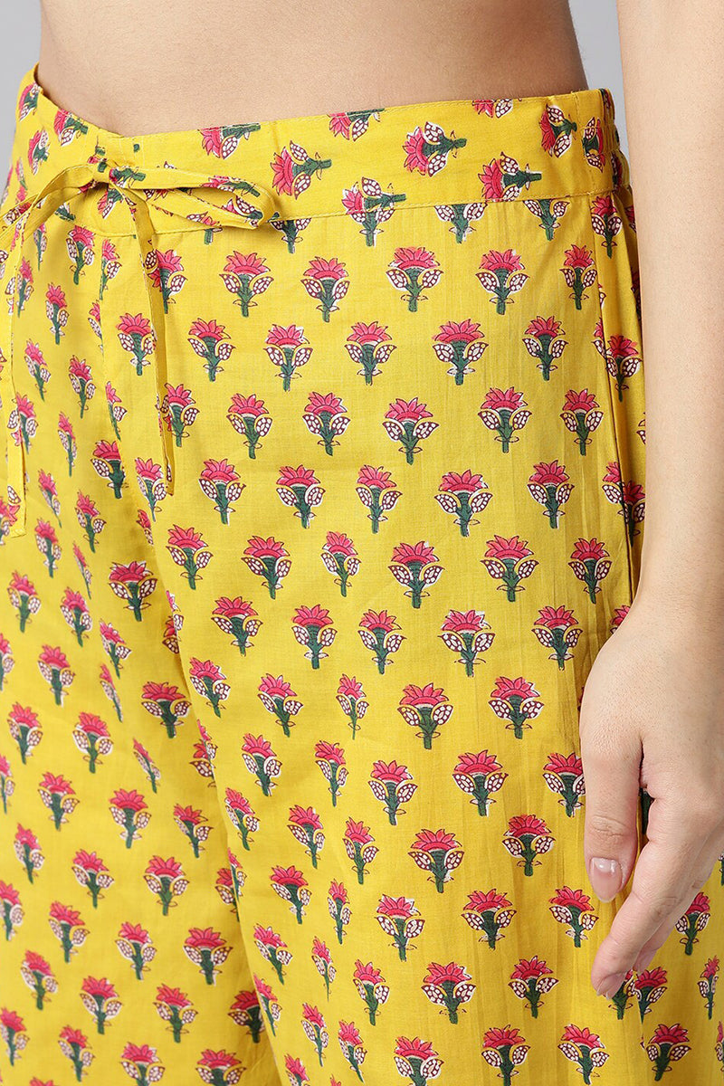 Yellow Ethnic Motifs Printed Regular Rayon Kurta | SHOBITAM