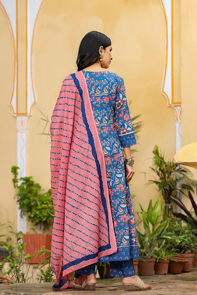 Blue Rayon Blend Anarkali Suit Set | SHOBITAM