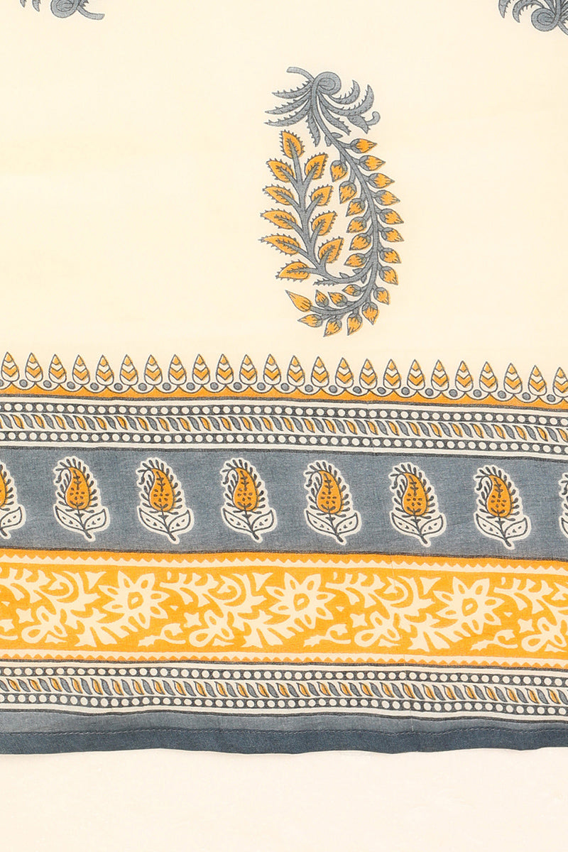 Yellow Pure Cotton Ethnic Motifs Printed Flared Style Suit Set   | SHOBITAM