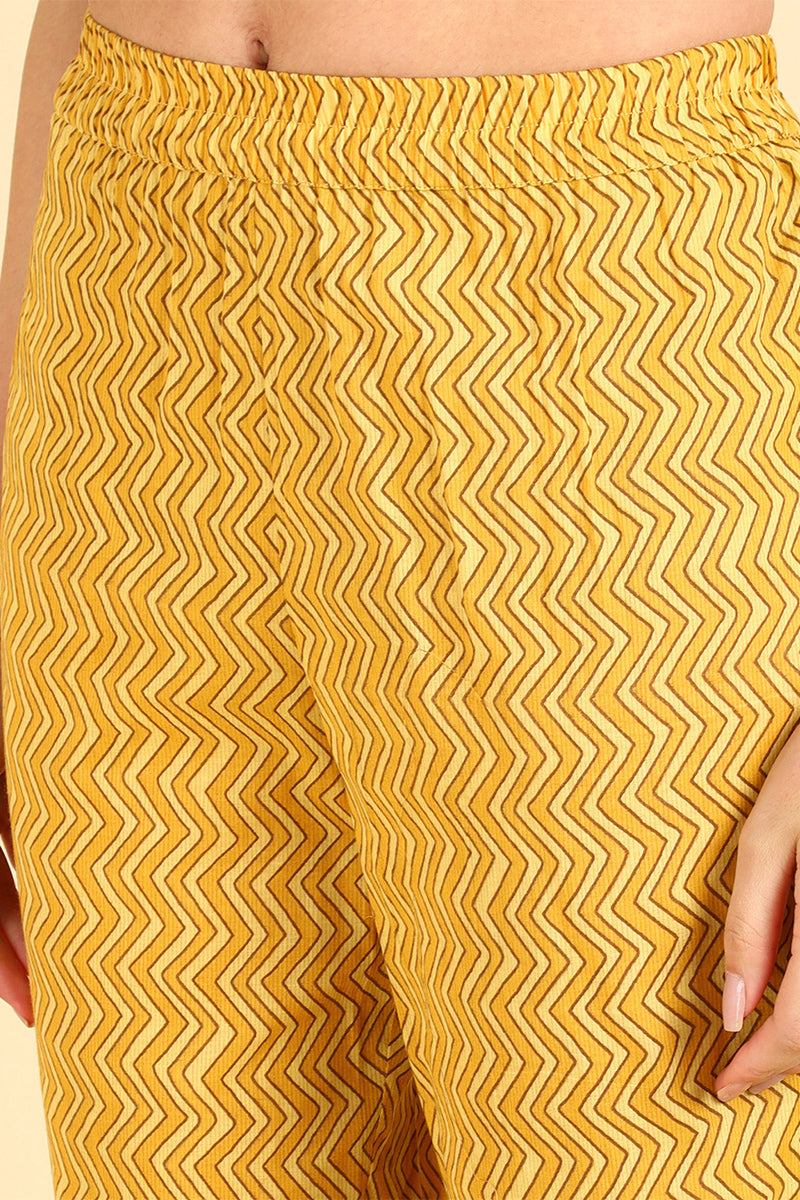 Yellow Pure Cotton Straight Kurta Pant With Dupatta Set  | SHOBITAM