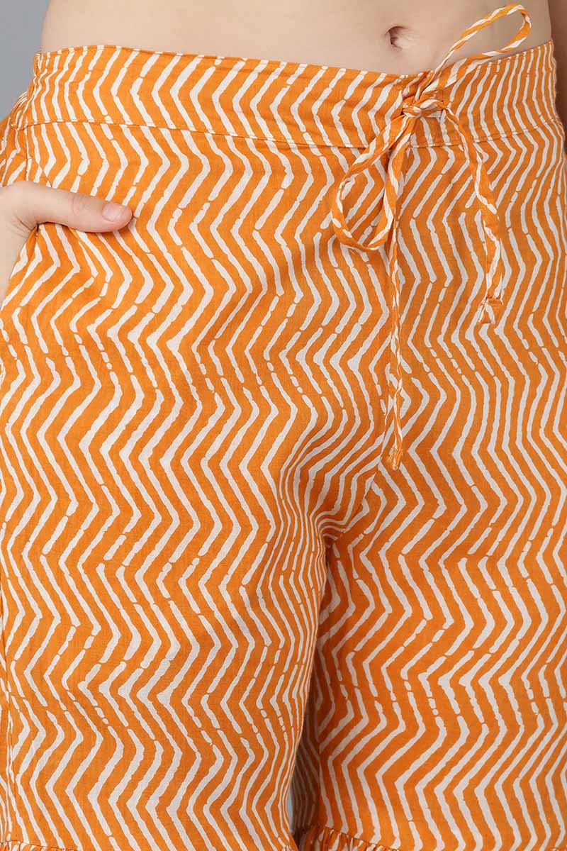 Orange Cotton Straight Kurta Sharara With Dupatta  | SHOBITAM